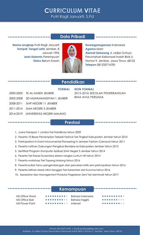 Contoh Cv Curriculum Vitae Daftar Riwayat Hidup Lamaran Kerja Menarik