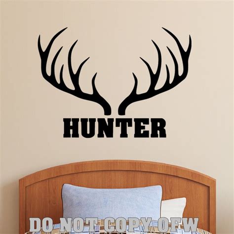 Deer Antlers Rack Hunting Wall Decal Personalized Name Vinyl Sticker