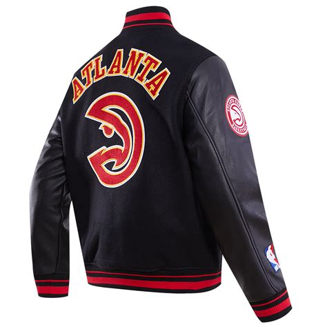 Nba Atlanta Hawks Retro Classic Mens Rib Wool Varsity Jacket Blackr