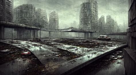 Post Apocalyptic City Building Raining Building Stable Diffusion