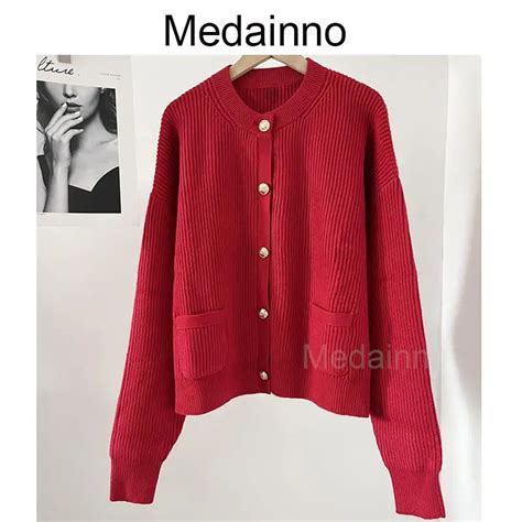 Medainno Su Ter De Malha De Peito Nico Feminino Cardig De Textura