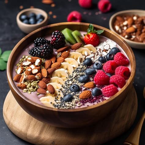 Premium Ai Image A Delicious Smoothie Bowl Topped With Fresh Fruit Nuts