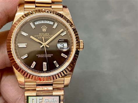 Rolex Day Date 40 Rose Gold Chocolate Baguette Diamond Dial 228235 Swissworld