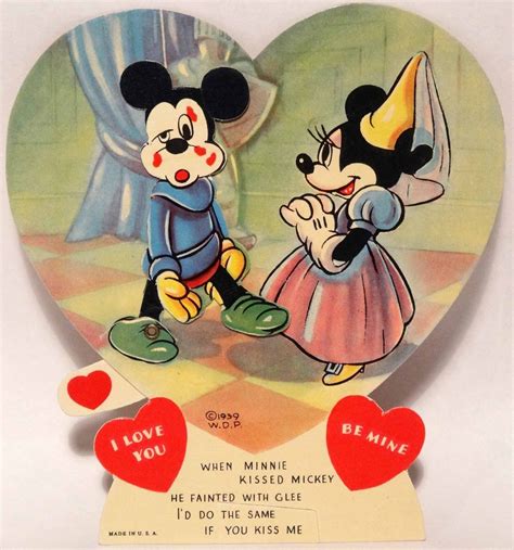 J1383 1939 Walt Disney Mickey Mouse Vintage Valentine Cards Valentines Cards Disney Valentines