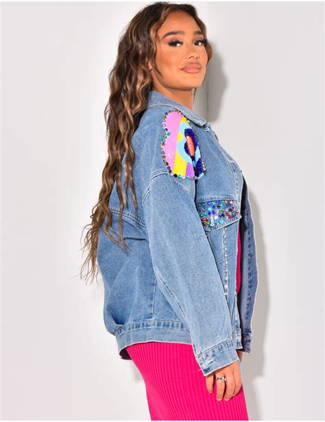 Veste En Jeans Oversize Strass Sequins