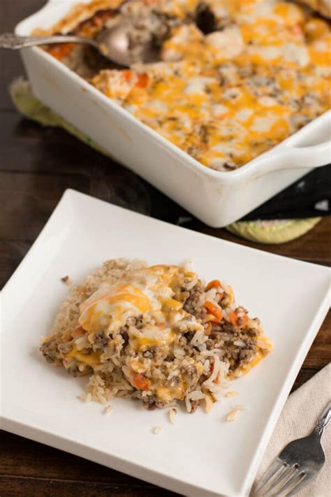 Cheesy Ground Beef And Rice Casserole Oh Sweet Basil