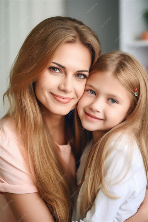 Premium Photo Portrait Of A Happy Mother And Daughter Embracing At