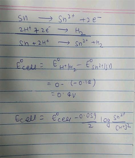 Write The Cell Reaction And Calculate The E M F Of The Following Cell