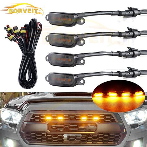 4x Smoked Lens Amber LED Front Grille Running Lights For Ford F150