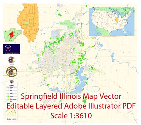 Springfield Illinois Pdf Map Vector Exact City Plan Detailed Street Map