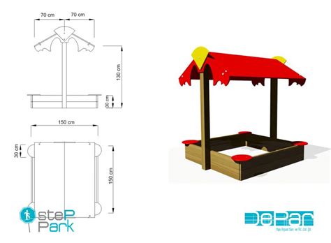 kum 2 çatılı çocuk kum havuzu dwg ölçü plan çizimi StepPark