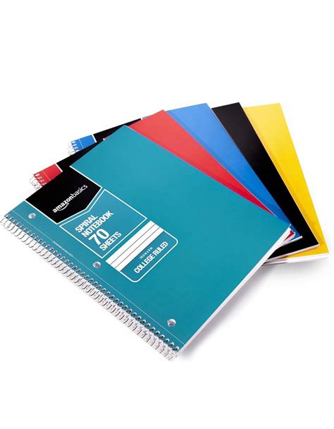 Amazon Basics College Ruled Wirebound Spiral Notebook, 70-Sheet - 5-Pack, Assorted Solid Colors ...