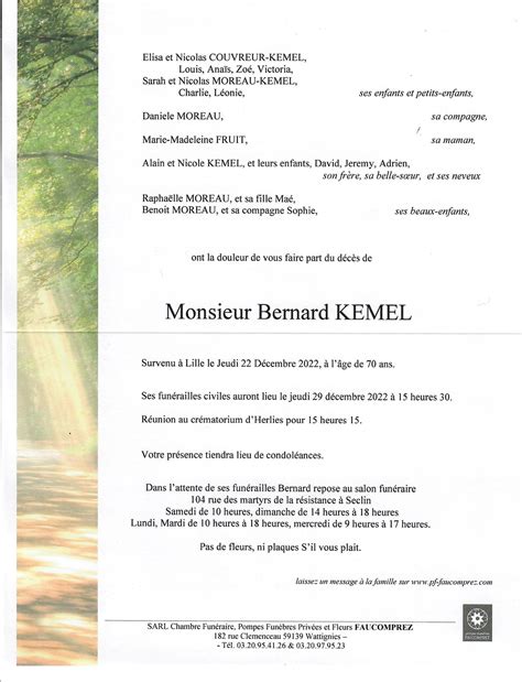 Monsieur Bernard KEMEL Pompes Funèbres FAUCOMPREZ