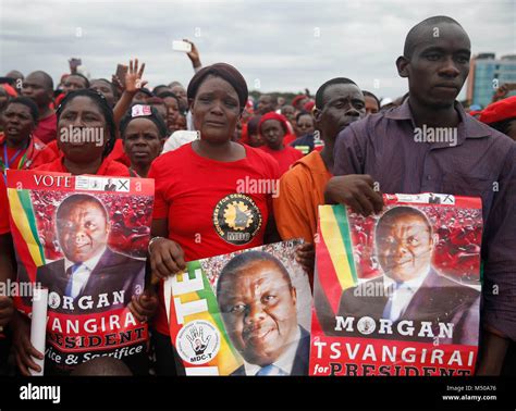 Harare Zimbabwe 19th Feb 2018 Supporters Hold Photos Of The Late Zimbabwean Opposition