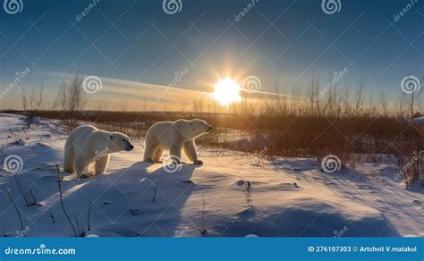 Family of Polar Bears Standing on Snow Stock Illustration ...