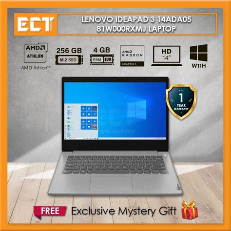 Lenovo Ideapad 3 14ada05 81w000rxmj Laptop Athlon 3150u 4 10ghz 256gb Ssd 4gb Ati 14 Hd W11