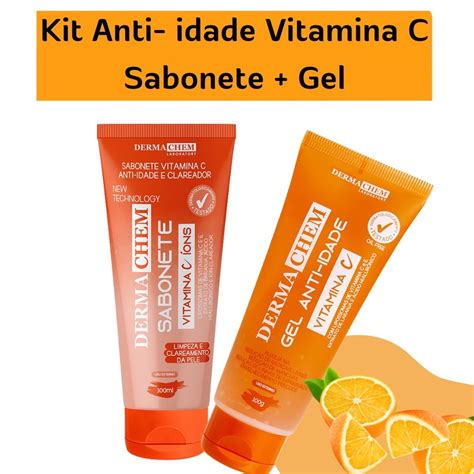 Kit Dermachem Sabonete Facial Vitamina C Gel Anti Idade Vitamina C