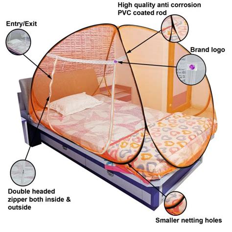 Silver Shine Single Bed Tent Mosquito Net Polyester Foldable For Orange