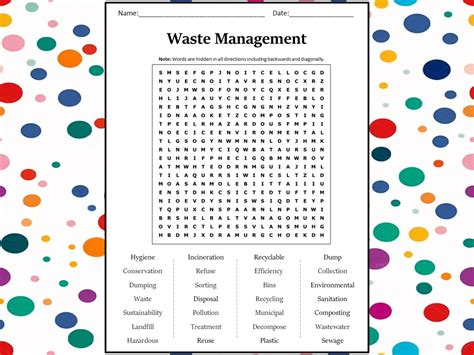 Waste Management Word Search Puzzle Worksheet Activity Teaching Resources