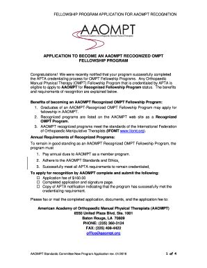 Fillable Online AAOMPT FELLOWSHIP PROGRAM MEMBERSHIP APPLICATION Fax