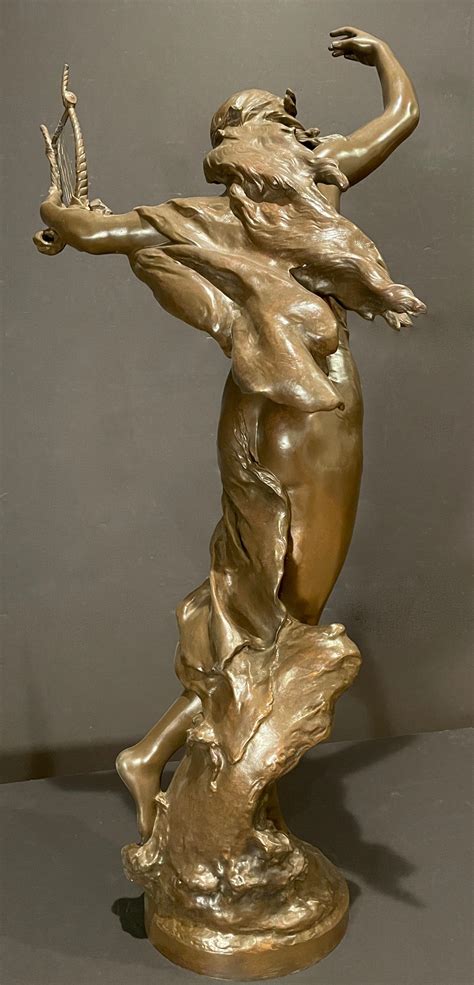 Patinated Bronze Figure Of Danseuse A La Lyre By Mathurin Moreau For