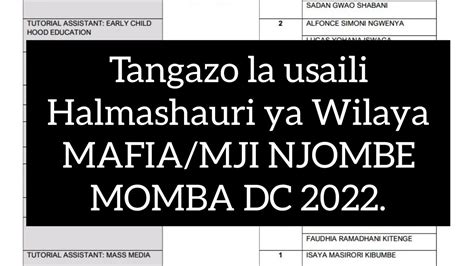 Tangazo La Kuitwa Kwenye Usaili Halmashauri Ya Wilaya Ya Mafia Mji