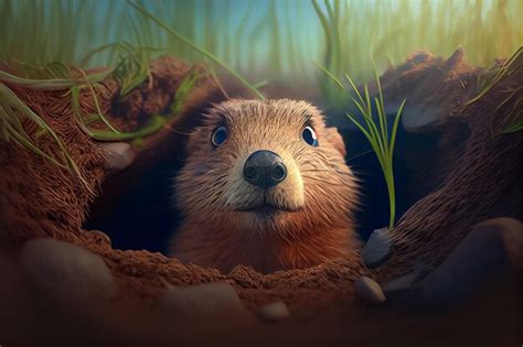 Premium AI Image | Illustration of gopher emerging from the burrow in ...