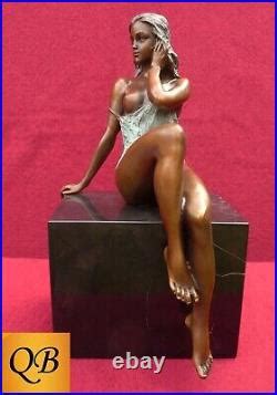 Art Deco Bronze Figurine Sculpture Statue Hot Cast Erotic Nude Lady