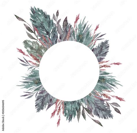 Watercolor Eucalyptus Wreath Frame Clipart Winter Cotton Flower