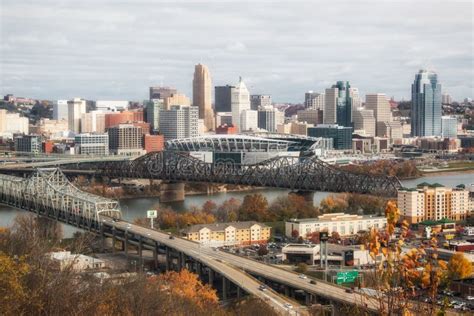 Cincinnati Skyline Highway 75 Bridge Ohio River Autumn Editorial Photo