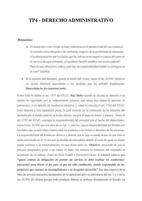 TP4 Derecho Administrativo TP4 DERECHO ADMINISTRATIVO Respuestas