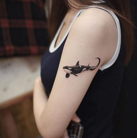 Micro Realistic Orca Whale And Moon Tattoo On The Arm TheFab20s