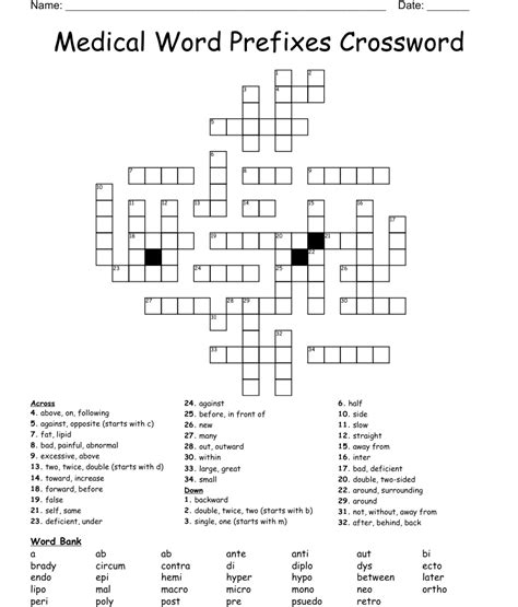 Medical Terminology Prefixes Crossword Wordmint