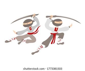 Ninja Fighting Stance Katana Sword Vector Stock Vector Royalty Free