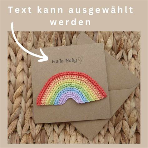 Karte mit gehäkeltem Regenbogen Perfekt zur Geburt zum Geburtstag