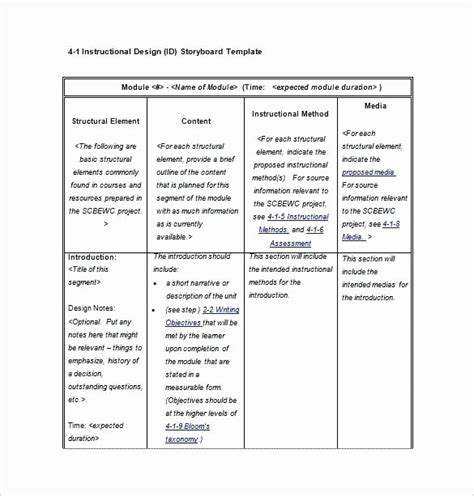 Instructional Design Storyboard Template Shooters Journal