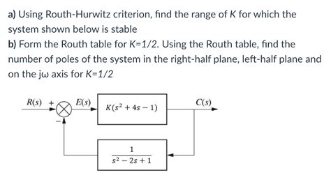 Solved A Using Routh Hurwitz Criterion Find The Range Of K Chegg