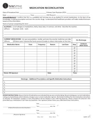 Fillable Online Medication Reconciliation Date Of Procedure Visit