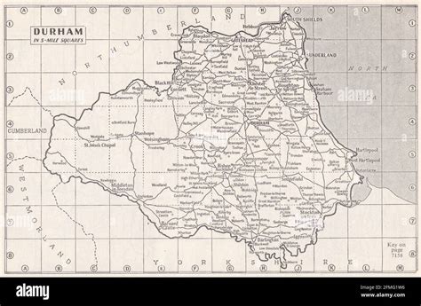 Vintage Map Of Durham Uk 1930s Stock Photo Alamy