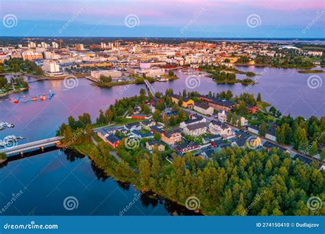 Sunset Aerial View Of Residential Buildings In Oulu Finland Stock