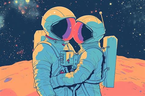 Premium Photo Illustration Of Two Astronauts In Love