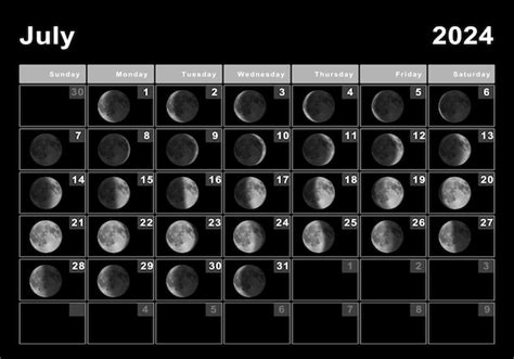 Июль 2024 Лунный календарь Циклы Луны Фазы Луны Премиум Фото
