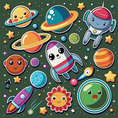 Cute Planet Stickers Premium Ai Generated Vector