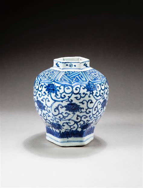 A Blue And White Lotus Hexagonal Vase Ming Dynasty 16th Century