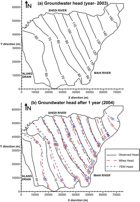 A Groundwater Head Contour For The Year 2003 B Groundwater Scenario