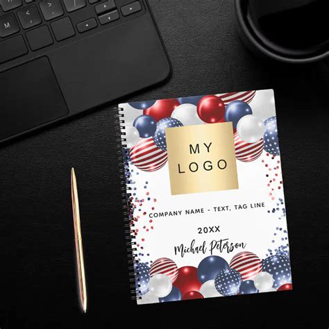 Patriotic red white blue flag usa business logo notebook | Zazzle