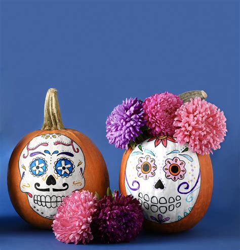 Sugar Skull Pumpkins Easy Day Of The Dead Painted Pumpkin Craft