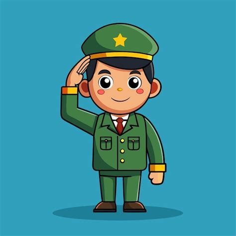 Ilustración de icono vectorial de dibujos animados de saludo al soldado