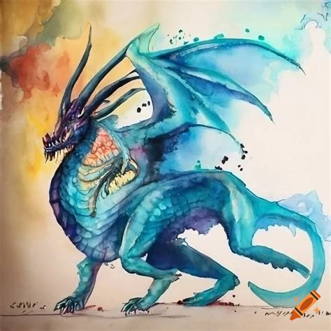 Watercolor Painting Of Dragons On Craiyon