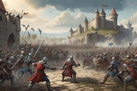 Fantasy medieval battle digital illustration | Premium AI-generated image